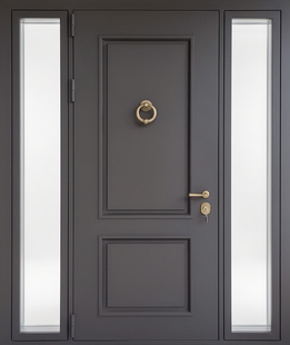 Входная группа с остеклением по бокам, кнокером и металлофиленкой (порошковое покрытие)